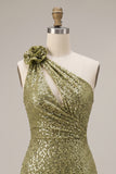 One Shoulder Dark Green Sequin Homecoming Dress