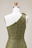 One Shoulder Dark Green Sequin Homecoming Dress