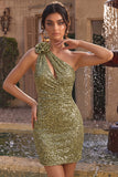 One Shoulder Dark Green Sequin Homecoming Dress