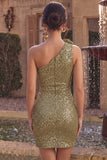 One Shoulder Dark Green Sequin Homecoming Dress