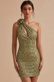 One Shoulder Dark Green Sequin Homecoming Dress