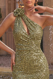One Shoulder Dark Green Sequin Homecoming Dress
