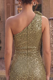 One Shoulder Dark Green Sequin Homecoming Dress