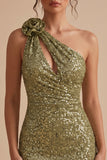 One Shoulder Dark Green Sequin Homecoming Dress