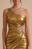 Metallic Gold One Shoulder Ruched Bodycon Short Homecoming Dress