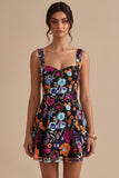 Black Sequin Floral A Line Short Homecoming Dress