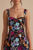 Black Sequin Floral A Line Short Homecoming Dress
