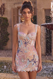 Pink Bodycon Corset Sequin Short Homecoming Dress