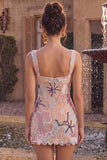 Pink Bodycon Corset Sequin Short Homecoming Dress