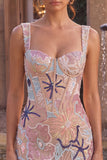 Pink Bodycon Corset Sequin Short Homecoming Dress