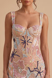 Pink Bodycon Corset Sequin Short Homecoming Dress