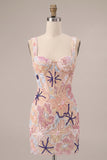 Pink Bodycon Corset Sequin Short Homecoming Dress