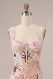 Pink Bodycon Corset Sequin Short Homecoming Dress
