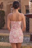 Strapless Pink Appliqued Corset Short Homecoming Dress