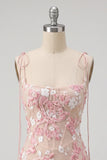 Strapless Pink Appliqued Corset Short Homecoming Dress