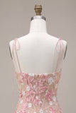 Strapless Pink Appliqued Corset Short Homecoming Dress