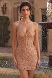 Beaded Champagne Strapless Corset Bodycon Homecoming Dress