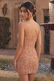 Beaded Champagne Strapless Corset Bodycon Homecoming Dress