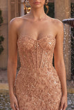 Beaded Champagne Strapless Corset Bodycon Homecoming Dress