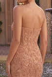 Beaded Champagne Strapless Corset Bodycon Homecoming Dress