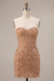 Beaded Champagne Strapless Corset Bodycon Homecoming Dress