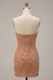 Beaded Champagne Strapless Corset Bodycon Homecoming Dress