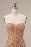 Beaded Champagne Strapless Corset Bodycon Homecoming Dress