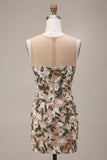 Light Khaki Bodycon Sequin Corset Short Homecoming Dress with Slit