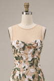 Light Khaki Bodycon Sequin Corset Short Homecoming Dress with Slit
