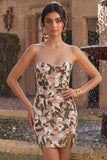 Light Khaki Bodycon Sequin Corset Short Homecoming Dress with Slit