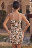 Light Khaki Bodycon Sequin Corset Short Homecoming Dress with Slit
