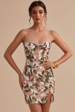 Light Khaki Bodycon Sequin Corset Short Homecoming Dress with Slit