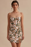 Light Khaki Bodycon Sequin Corset Short Homecoming Dress with Slit