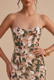 Light Khaki Bodycon Sequin Corset Short Homecoming Dress with Slit