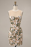 Light Khaki Bodycon Sequin Corset Short Homecoming Dress with Slit