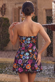 Strapless Black A Line Sequin Short Homecoming Dress