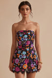 Strapless Black A Line Sequin Short Homecoming Dress