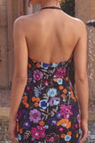 Halter Black Sequin Floral Short Homecoming Dress