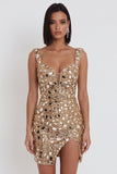 Gold Mirror Sequin Bodycon Short Homecoming Dress with Split