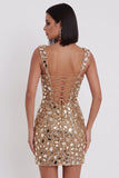 Gold Mirror Sequin Bodycon Short Homecoming Dress with Split