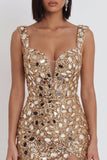 Gold Mirror Sequin Bodycon Short Homecoming Dress with Split