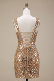 Gold Mirror Sequin Bodycon Short Homecoming Dress with Split