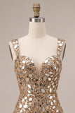 Gold Mirror Sequin Bodycon Short Homecoming Dress with Split