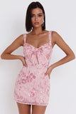 Sequin Pink Bodycon Short Homecoming Dress with Bow
