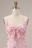 Sequin Pink Bodycon Short Homecoming Dress with Bow