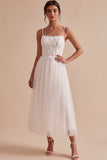 White A Line Tulle Engagament Dress with Appliques