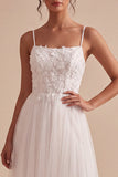 White A Line Tulle Engagament Dress with Appliques