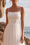 White A Line Tulle Engagament Dress with Appliques