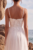 White A Line Tulle Engagament Dress with Appliques