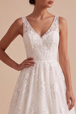 White Lace A-Line V-Neck Midi Engagement Dress
